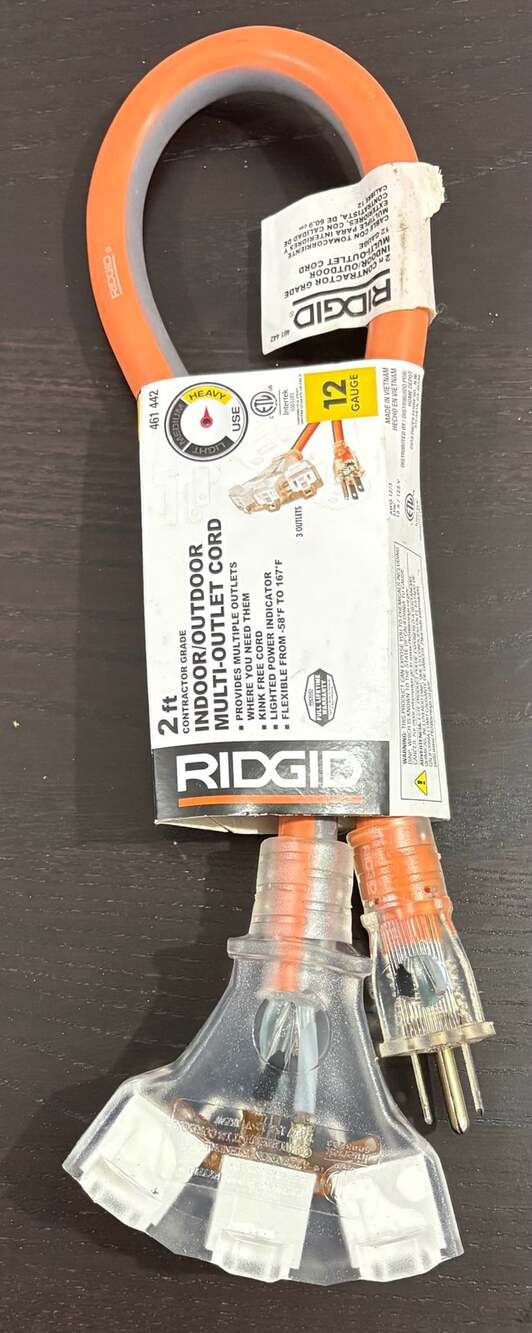 RIDGID 2 ft. 12/3 Heavy Duty Indoor/Outdoor Multi-Outlet Extension Cord 461 442